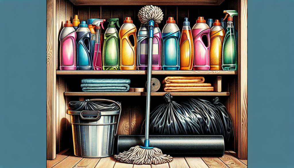 Various cleaning supplies for garage cleaning